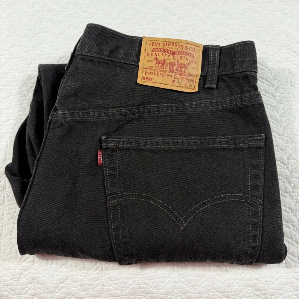 Vtg 90s Levis 550 Men Black Relaxed Fit Jeans 42x30 (Fit 40x30) USA Made Red Tab